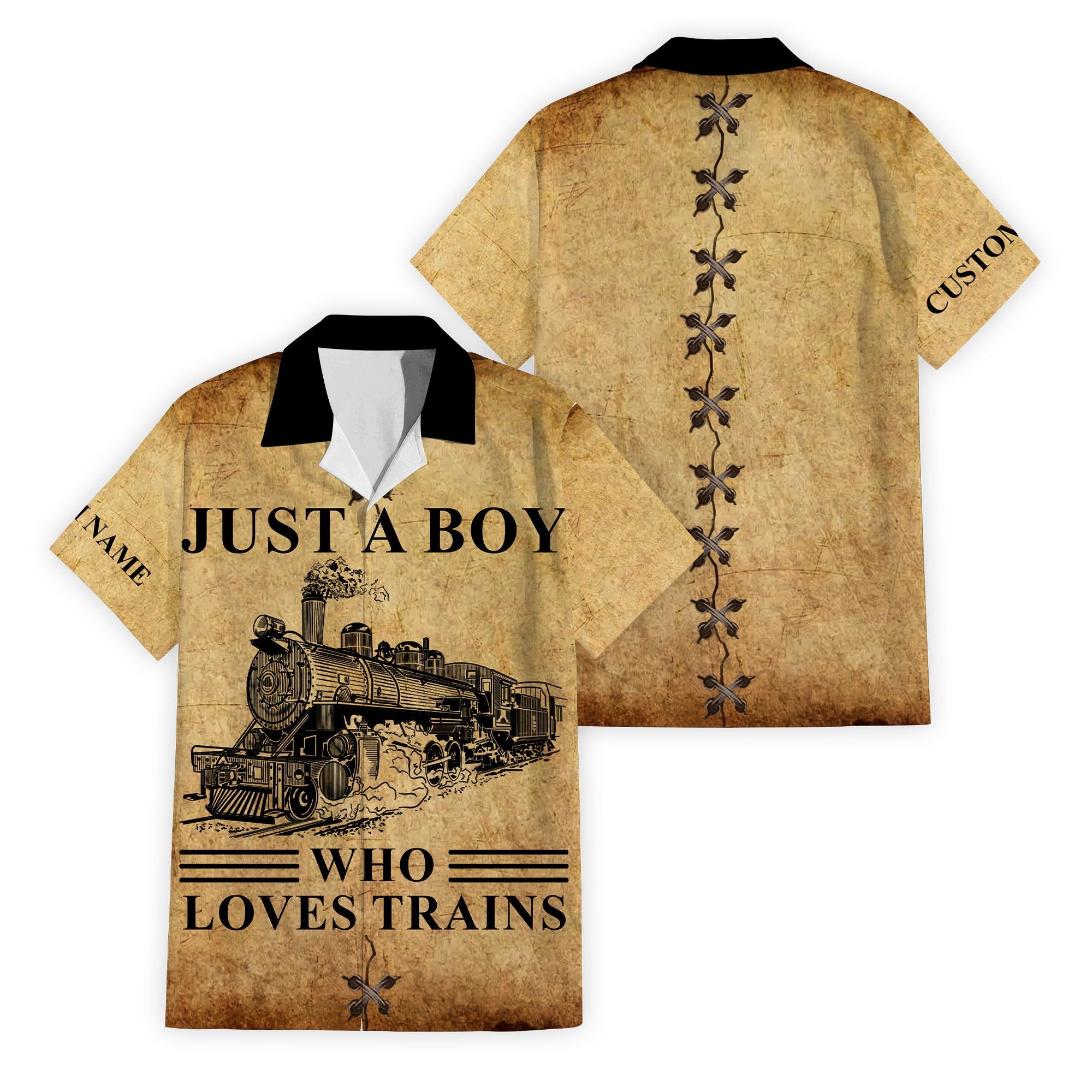 Railspirit Personalized Vintage Train Room Steam Locomotive Printed Hawaiian Shirt