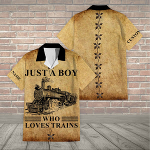 Railspirit Personalized Vintage Train Room Steam Locomotive Printed Hawaiian Shirt