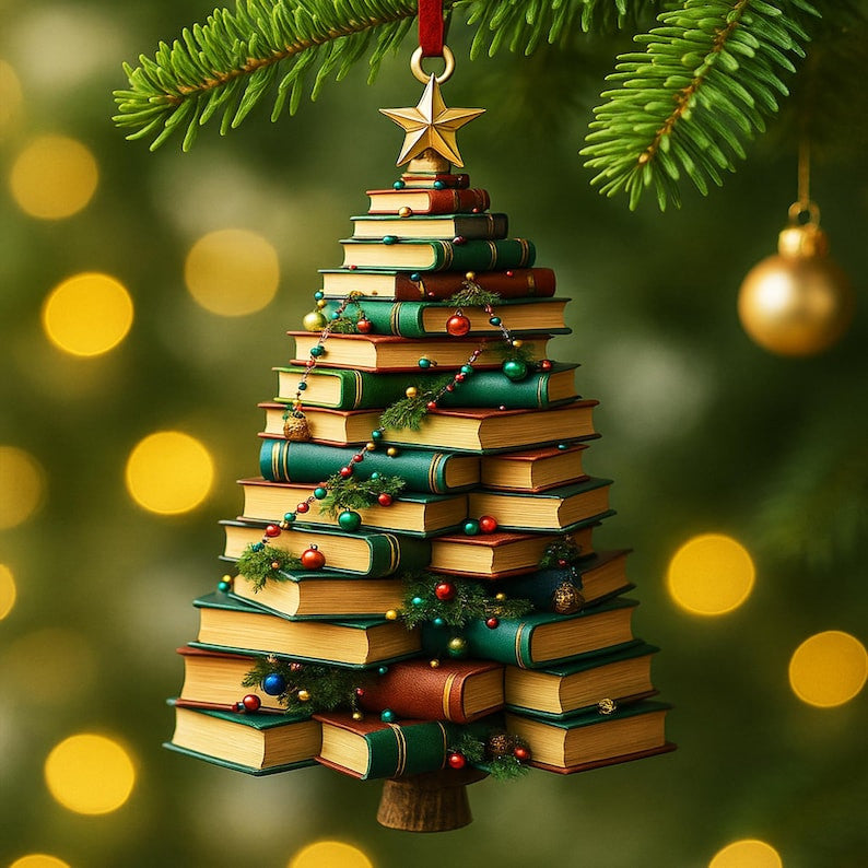 3D Book Tree Christmas 2025 Ornament, Book Lover Gift, Christmas Book Tree Wood Ornament, Christmas Tree Book Gift, Book Lover Gift