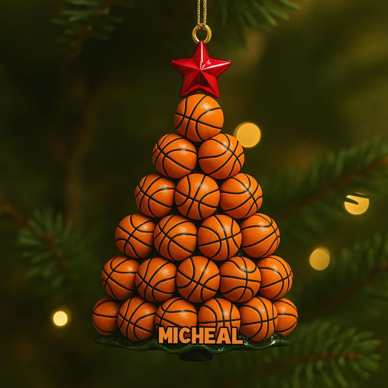 Personalized Basketball Christmas Tree Ornament, Basketball Hoop Christmas 2D Flat Ornament, Basketball Dad Custom Name Ornament,Baseketball