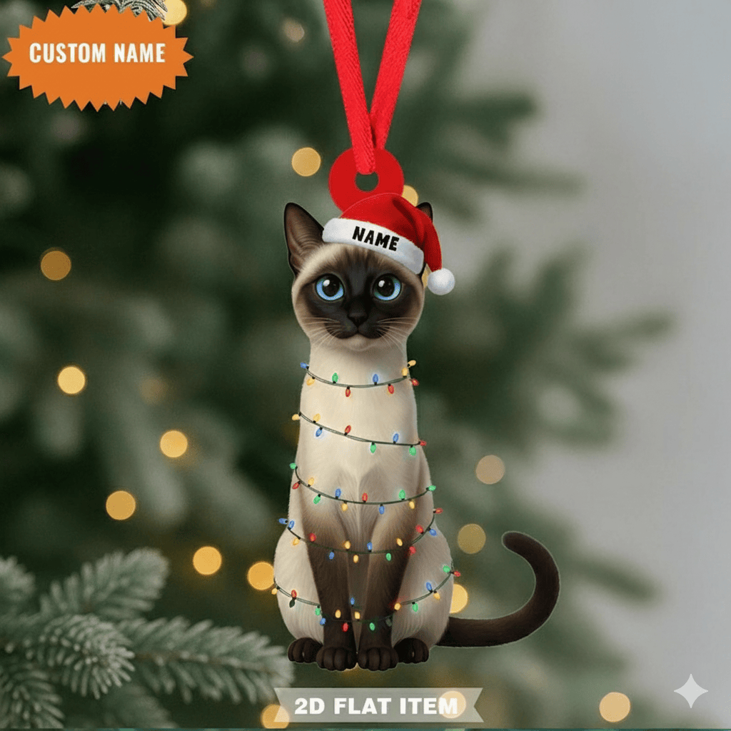 Personalized Siamese Cat Christmas Ornament, Flat 2D Ornament, Christmas Tree Hanging Decor, Siamese Cat Gift, Siamese Cat Lover Decor