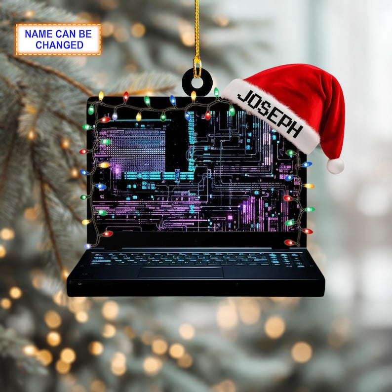 Custom Name Computer Programmer Laptop Code Personalized Ornament, Christmas Tree Hanging Decor, Christmas Ornament, Flat 2D Ornament