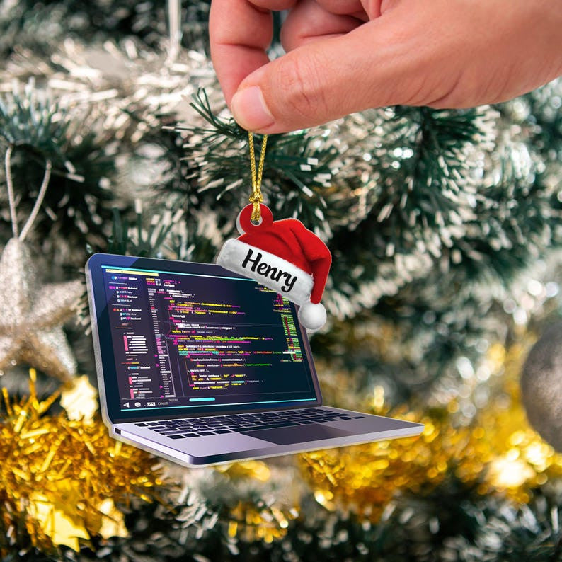 Personalized 2D Flatted Code Computer Acrylic Ornament, Christmas Coder Gifts, Christmas Computer Programmer Gift