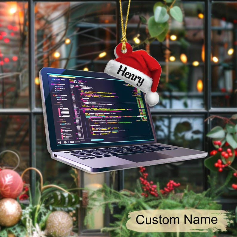 Personalized 2D Flatted Code Computer Acrylic Ornament, Christmas Coder Gifts, Christmas Computer Programmer Gift