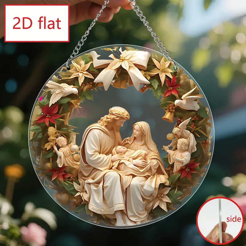 Nativity Scene Ornament, Holy Family 2D Flat Acrylic Christmas Decoration, Christian Faith Gift For Tree & Home
