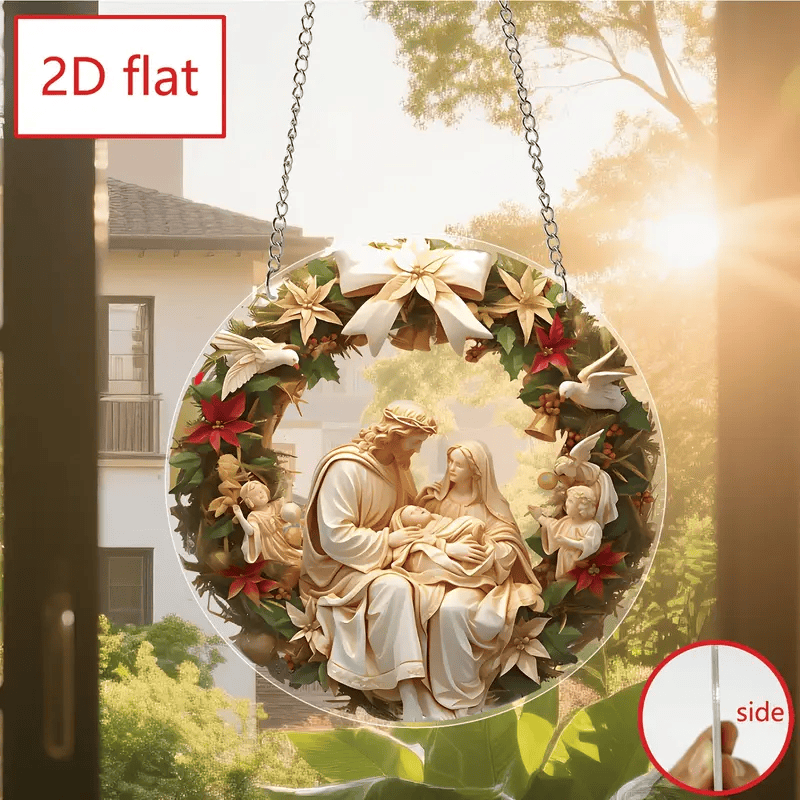 Nativity Scene Ornament, Holy Family 2D Flat Acrylic Christmas Decoration, Christian Faith Gift For Tree & Home