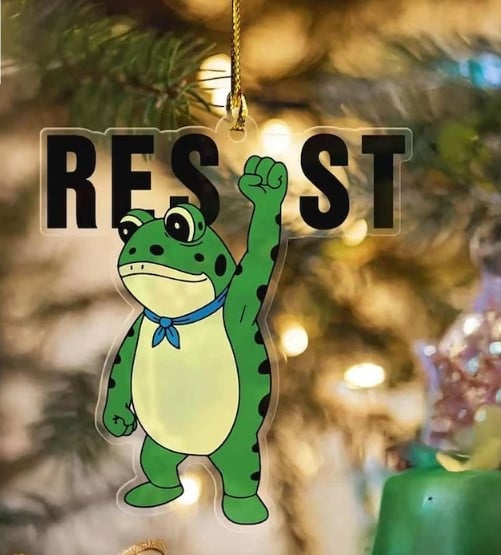 Resistance Frog Ornament, Funny Christmas Tree Hanging, Cartoon Protest Animal, Unique Holiday Decor Idea, Frog Lover Gift