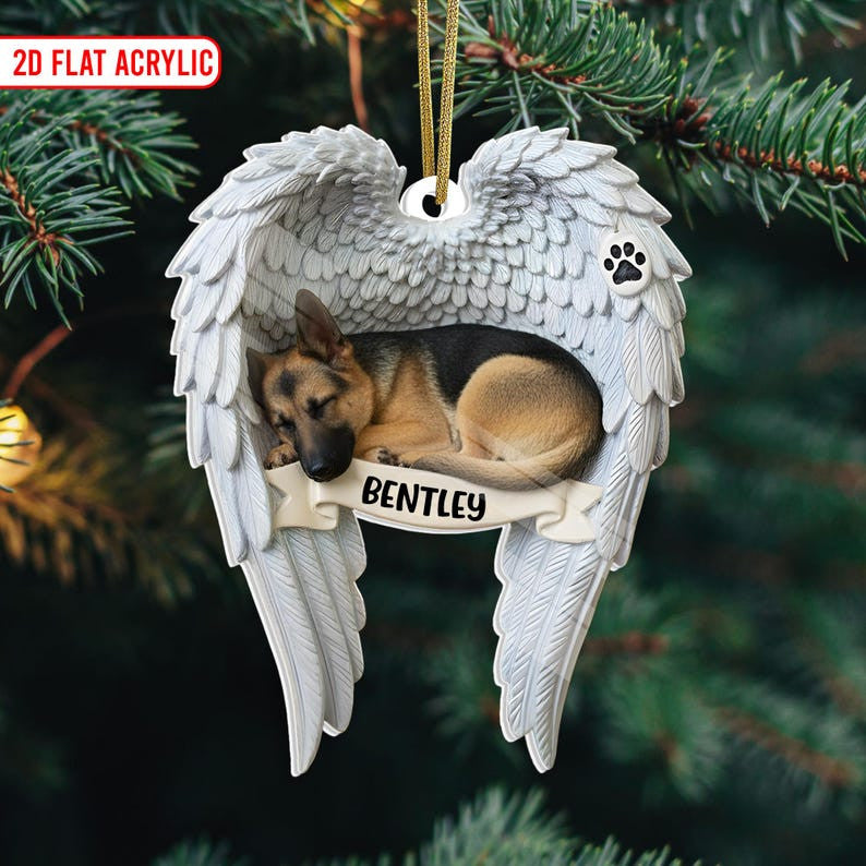German Shepherd Angel Wings Ornament, Custom Dog Loss Christmas Decoration, Pet Memory Gift, In Memory Of Dog Ornament