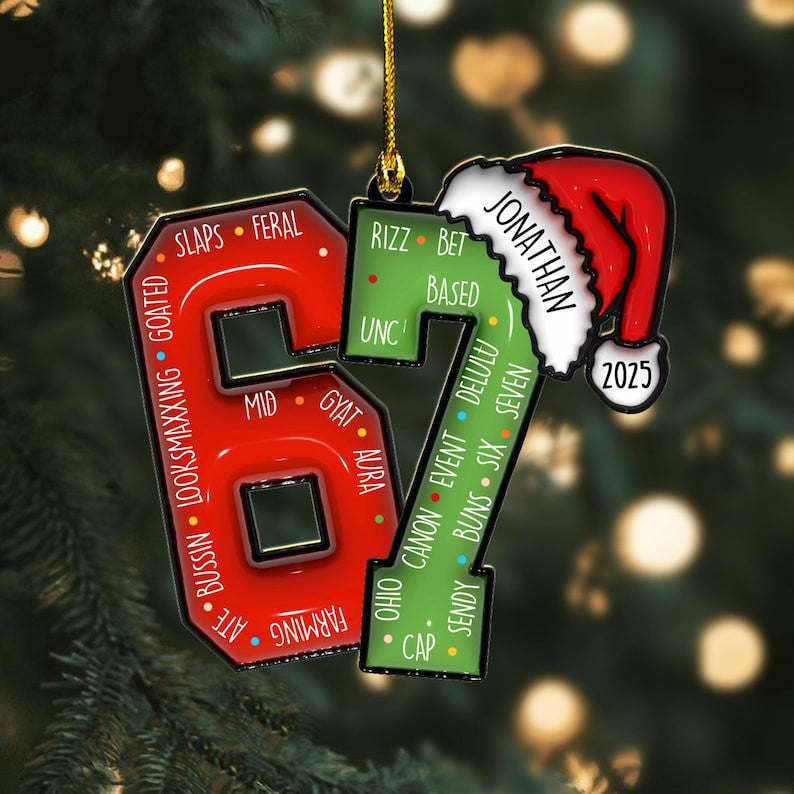 Personalized 67 Ornament, Custom Gen Z Slang Christmas Gift, Funny Six Seven Teenager Keepsake, 2025 Teen Boy Tween Meme Holiday Decor