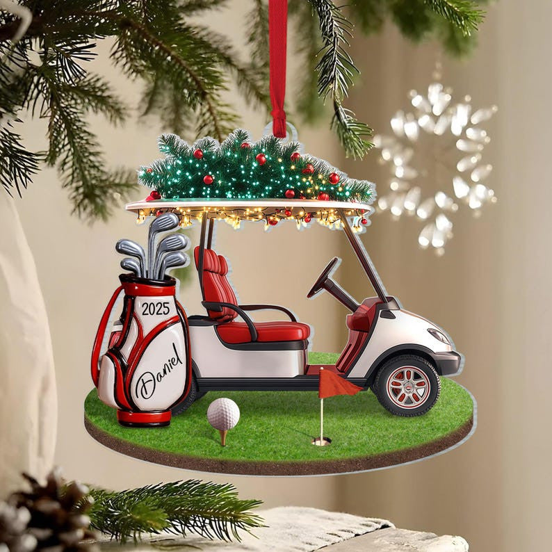 Custom Golf Christmas Ornament, Golf Backpack Ornament, Golf Club Keepsake, Golf Lover Gift For Golf Dad, Gift For Pro Golfer