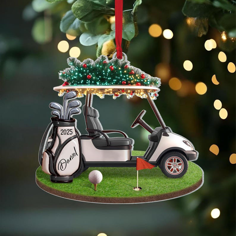 Custom Golf Christmas Ornament, Golf Backpack Ornament, Golf Club Keepsake, Golf Lover Gift For Golf Dad, Gift For Pro Golfer