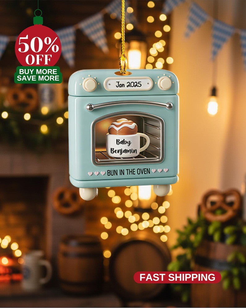 Bun In Oven Christmas Acrylic Ornament, 2D Flat Expecting Baby, Mom To Be Christmas Ornament, Pregnancy Announcement Ornament, New Mom Gifts