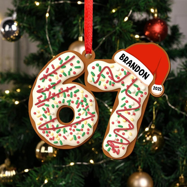 Personalized Name Six Seven Ornament, Funny Six Seven 67 Ornament, Christmas Santa 67 Ornament, Gift For Gen Z