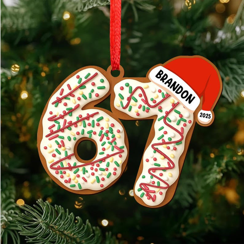 Personalized Name Six Seven Ornament, Funny Six Seven 67 Ornament, Christmas Santa 67 Ornament, Gift For Gen Z