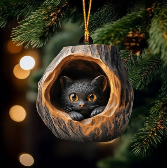 Black Cat Ornament, 2D Flat Ornament, Cute Kitten Christmas Tree Decoration, Holiday Ornament Gift For Cat Lovers