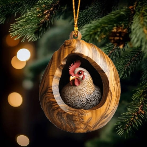 Chicken Ornament, 2D Flat Ornament, Farmhouse Hen Christmas Tree Decoration, Holiday Ornament Gift For Chicken Owners And Animal Lovers