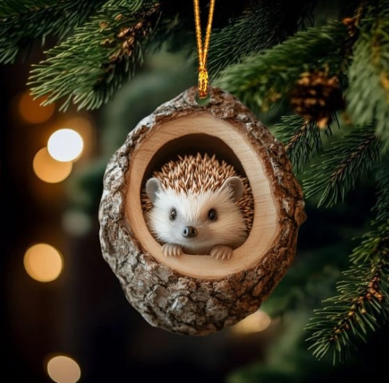 Hedgehog Ornament, 2D Flat Ornament, Christmas Tree Decoration, Holiday Ornament Gift For Hedgehog Owners And Animal Lovers