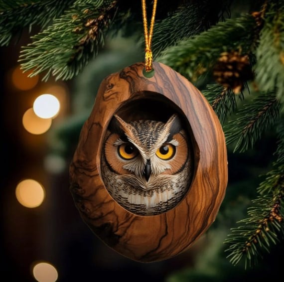 Cute Owl Ornament, 2D Flat Ornament, Christmas Tree Decoration, Owl Holiday Ornament Gift For Bird Lovers And Nature Enthusiasts