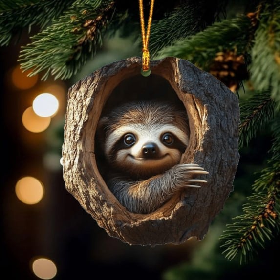 Sloth Ornament, 2D Flat Ornament, Christmas Tree Decoration, Holiday Ornament Gift For Sloth Lovers And Nature Enthusiasts