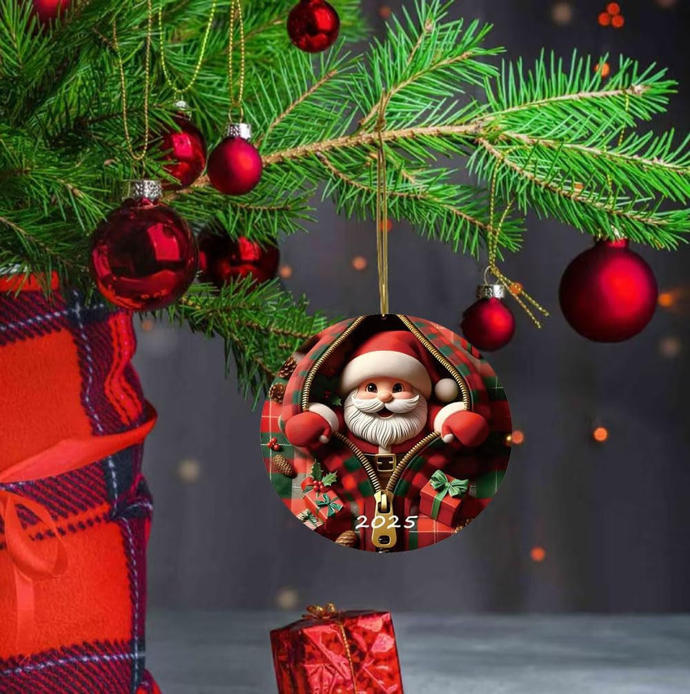 2025 Christmas Tree Fun Santa Claus Acrylic Ornament Decorations, Christmas Ornaments 2025 Painted Glass Style, Unique For Adults