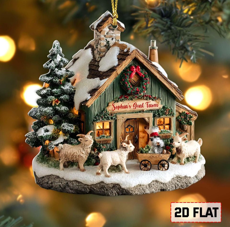 Personalized Goat Farm Acrylic Ornament 2025, Custom Farm Barn Christmas Ornament