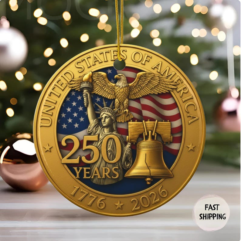 Usa 250Th Anniversary Ornament, 1776-2026 Patriotic Christmas Decoration, Liberty Bell & Eagle Commemorative Gift For Americans, Keepsake