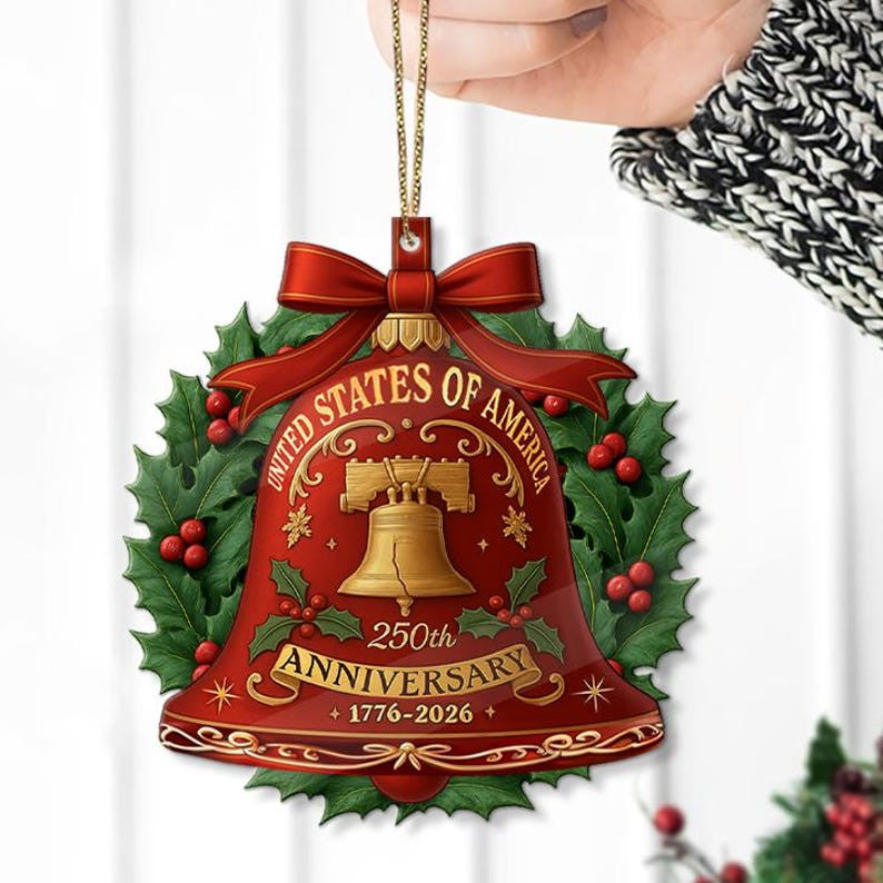 250 Years Anniversary United States Of America Ornament, Patriotic Gift, 1776-2026 Liberty Bell Home Decor, American Independence 250Th Xmas