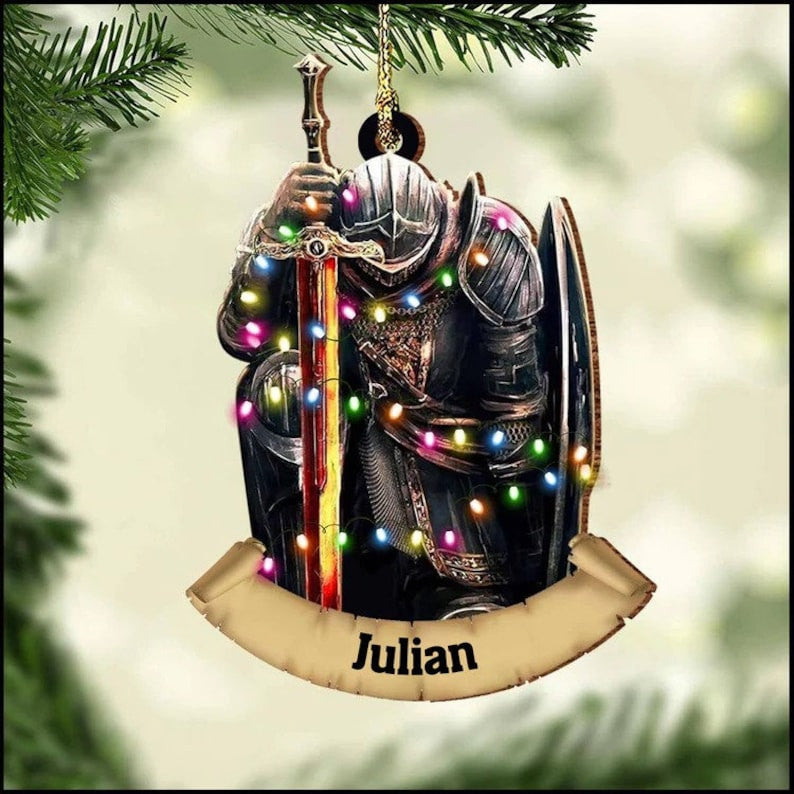 Personalized Armor Of God Acrylic Ornament, Warrior Christmas Ornament, Custom Knight Templar Flat Xmas Ornament