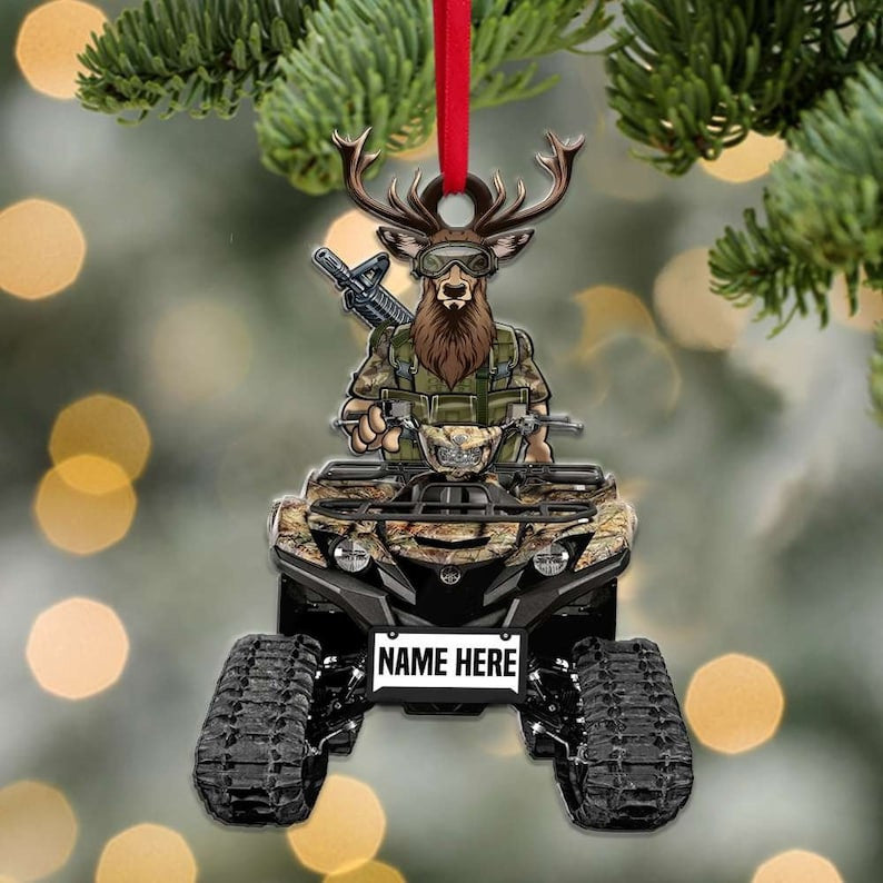 Personalized Hunting Atv, Deer Hunter Ornament, Hunting Ornament, Hunting Christmas Acrylic Flat Ornament, Gift For Hunter