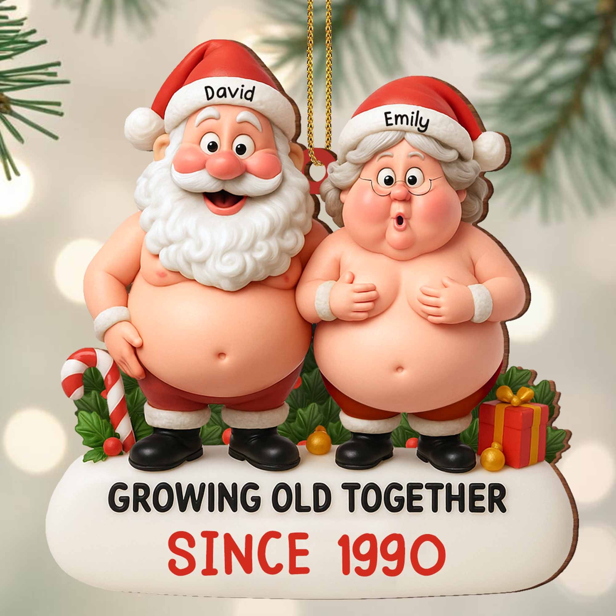 2D Funny Santa Ornament Growing Old Together, Santa And Mrs. Claus Ornament, Gift For Couples