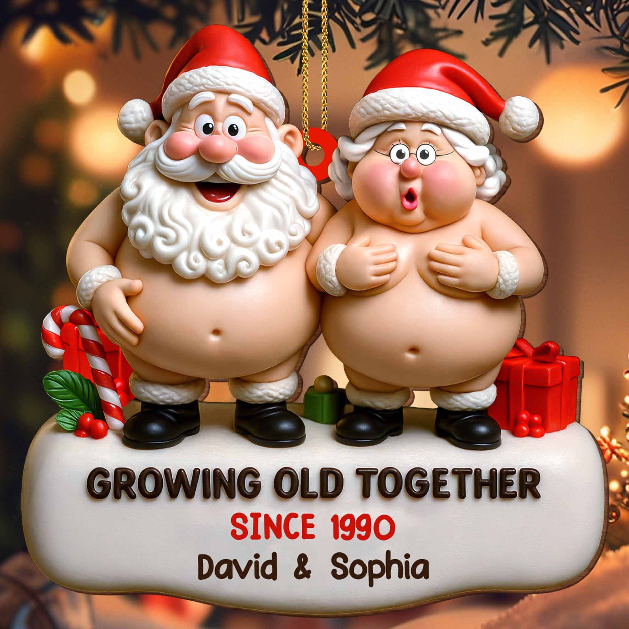 2D Custom Funny Santa Couple Ornament Growing Old Together Santa And Mrs. Claus Ornament Gift For Couple