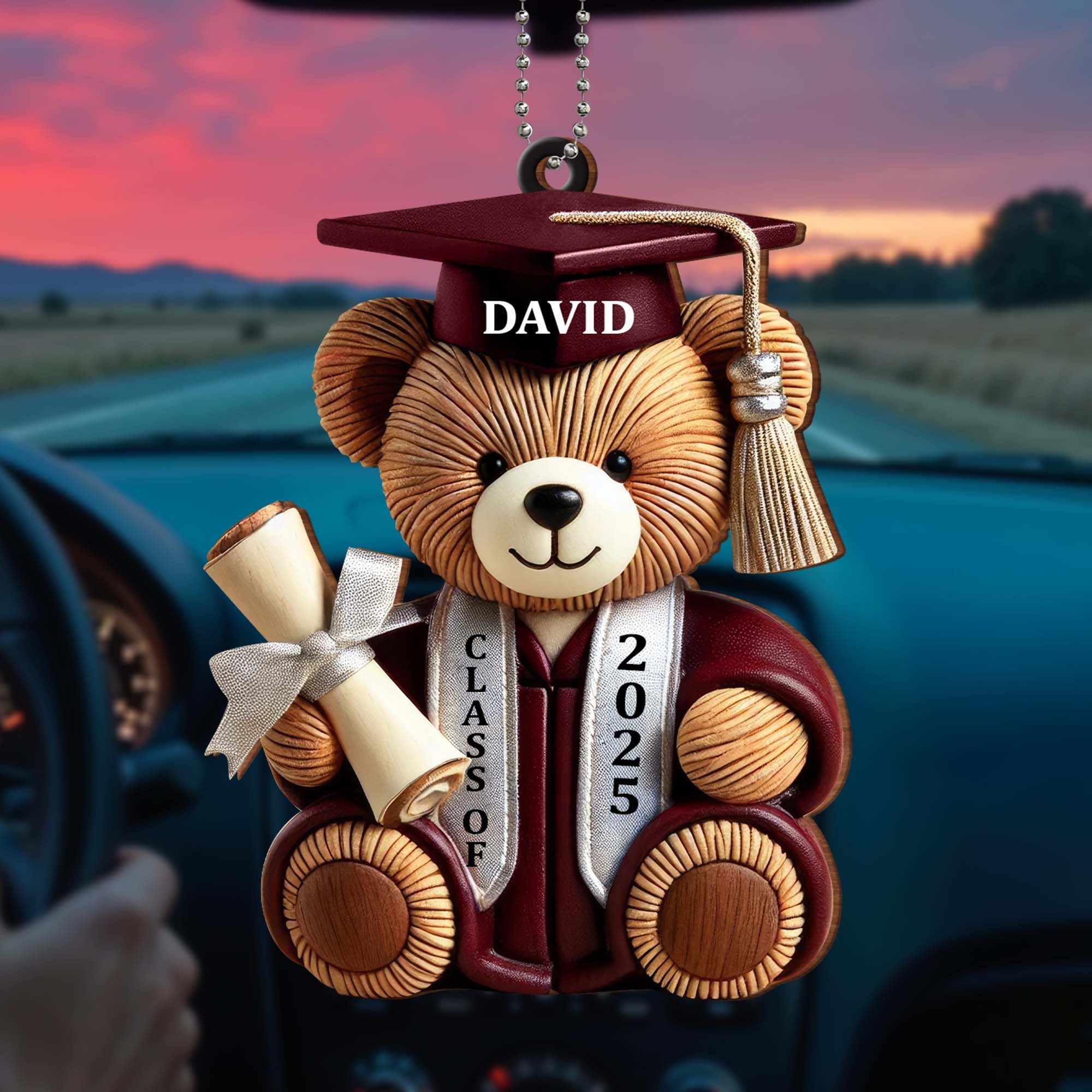 Personalized Graduation Wishes Teddy Bear Ornament - Custom Wood Ornament - Gift For Graduates