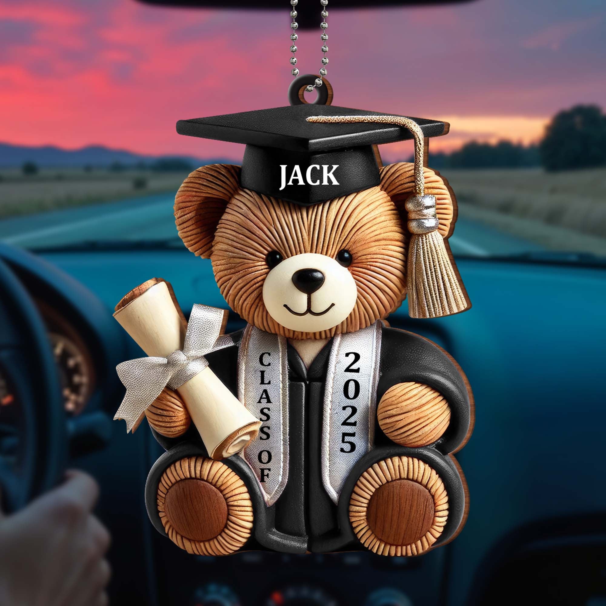 Personalized Graduation Wishes Teddy Bear Ornament - Custom Wood Ornament - Gift For Graduates