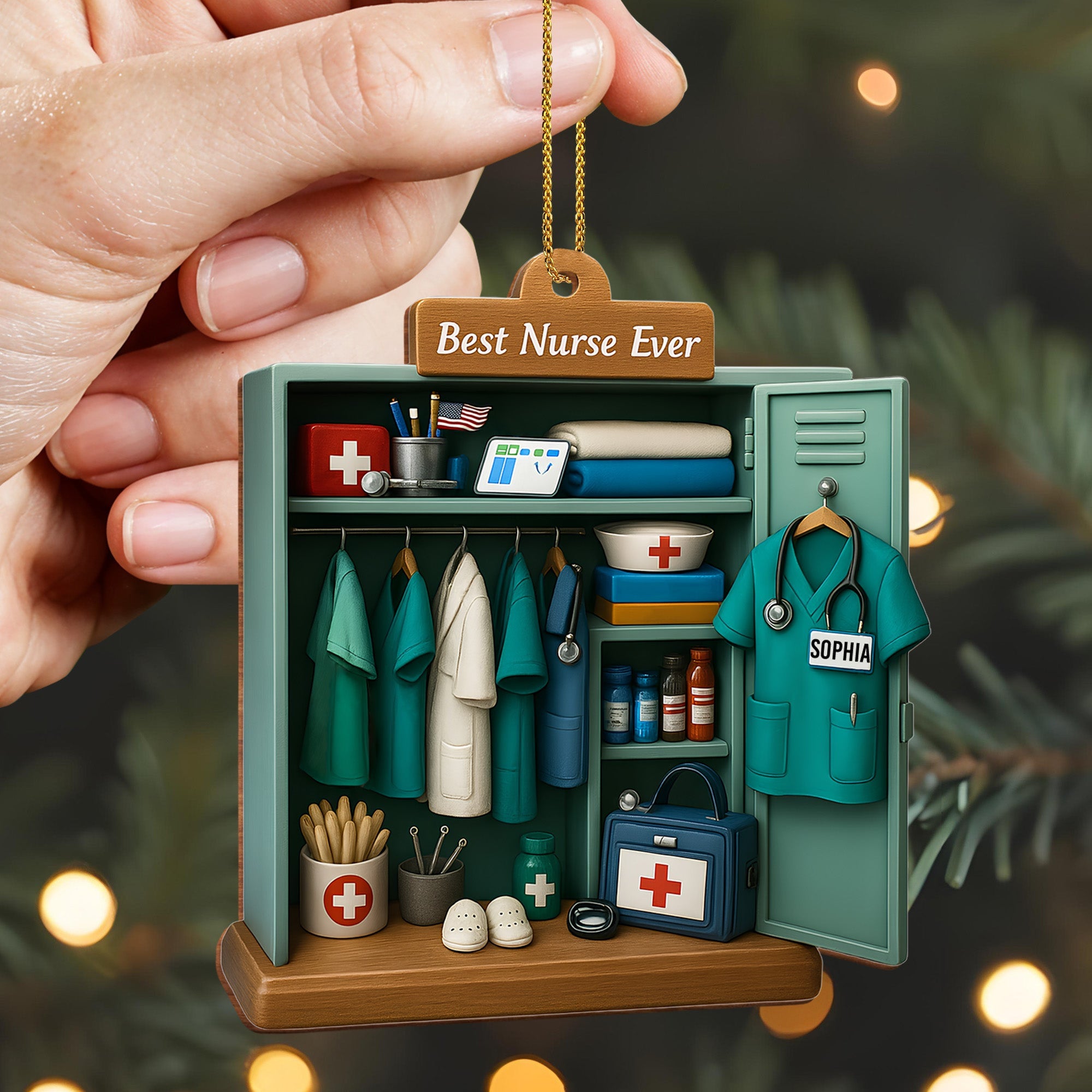 2D Custom Best Nurse Ever With Nurse Uniform And Medical Equipment, Personalized Custom Wood Ornament, Gift For Nurses And Healthcare Workers