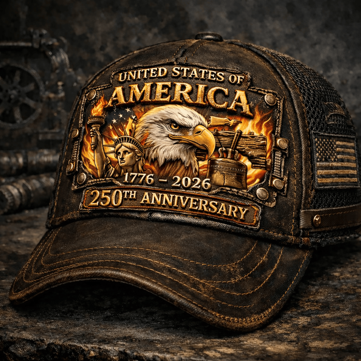 Printed USA 250th Anniversary Cap, United States of America Eagle Hat 1776–2026, Patriotic Vintage Style, Gift for Men
