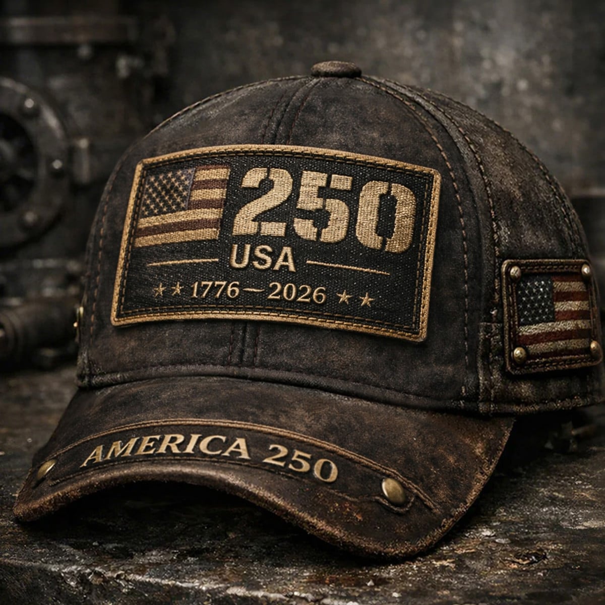 Printed Vintage America 250 Trucker Cap, USA 250th Anniversary 1776–2026 Distressed Hat, Patriotic Gift for Men
