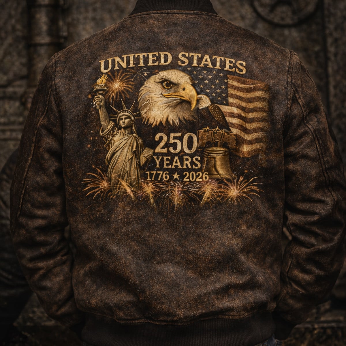 United States 250 Years Bomber Jacket Back Print, 1776–2026 Patriotic Eagle Liberty Design, Vintage USA Independence Apparel
