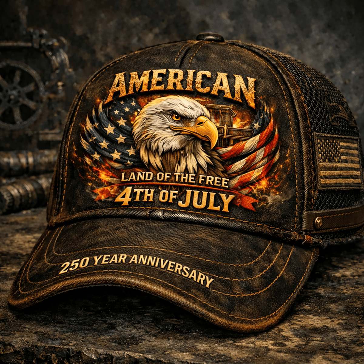 Printed American Eagle 4th Of July Cap, Patriotic USA Hat 250 Year Anniversary, Vintage Independence Day Gift For Men Dad