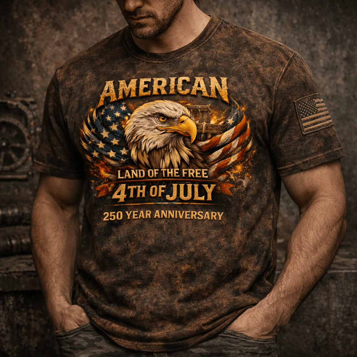 Printed American Eagle 4th Of July T Shirt, Patriotic USA Tee 250 Year Anniversary, Independence Day Gift For Men Dad
