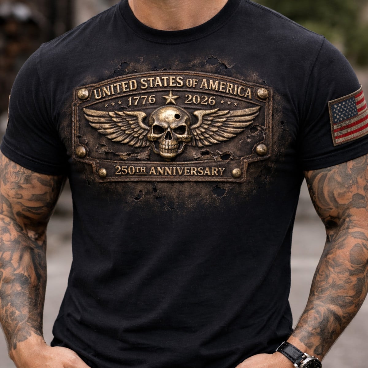 Printed USA 250th Anniversary T Shirt, United States of America 1776–2026 Skull Eagle Patriotic Men Graphic Tee