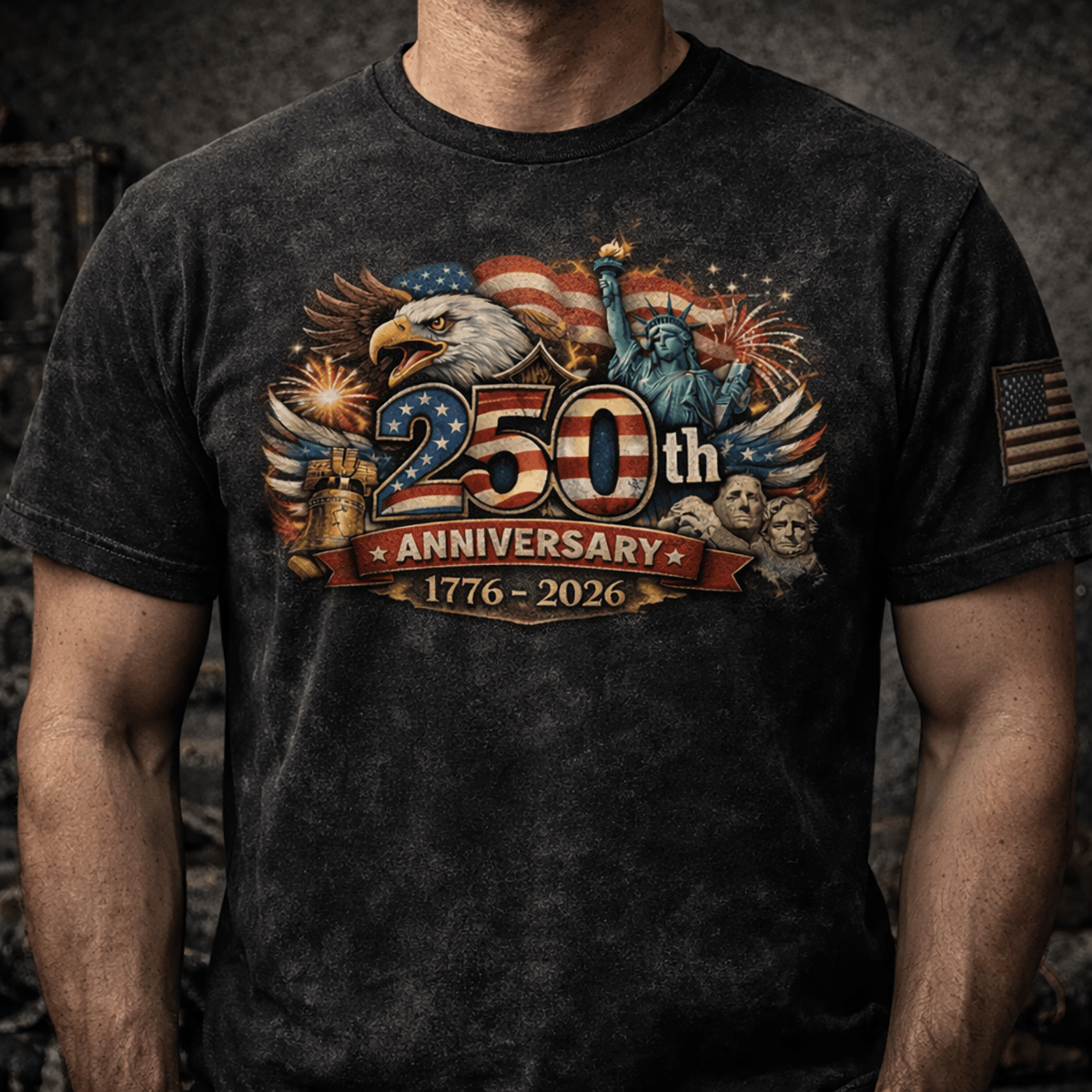Printed 250th Anniversary USA T Shirt, America 1776–2026 Patriotic Shirt, Eagle Freedom Independence Day Veteran Gift