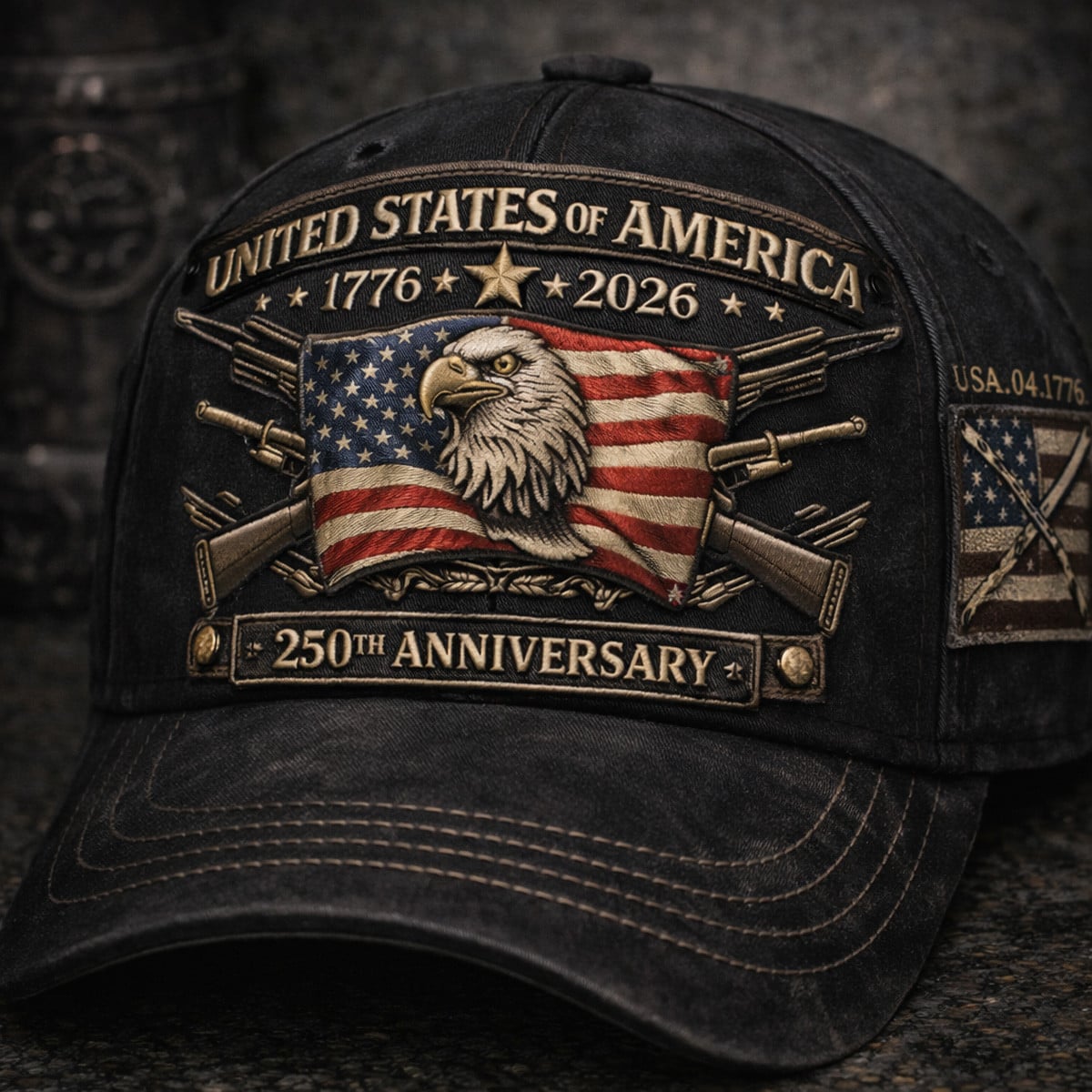Printed USA 250th Anniversary Cap, United States of America 1776–2026 Patriotic Eagle Hat, Veteran Gift