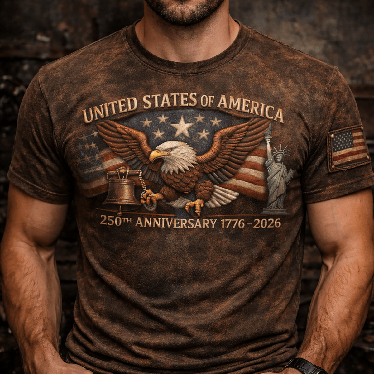 United States of America 250th Anniversary 1776–2026 Printed T Shirt, Patriotic Eagle Graphic Tee, Vintage USA Gift for Dad Husband