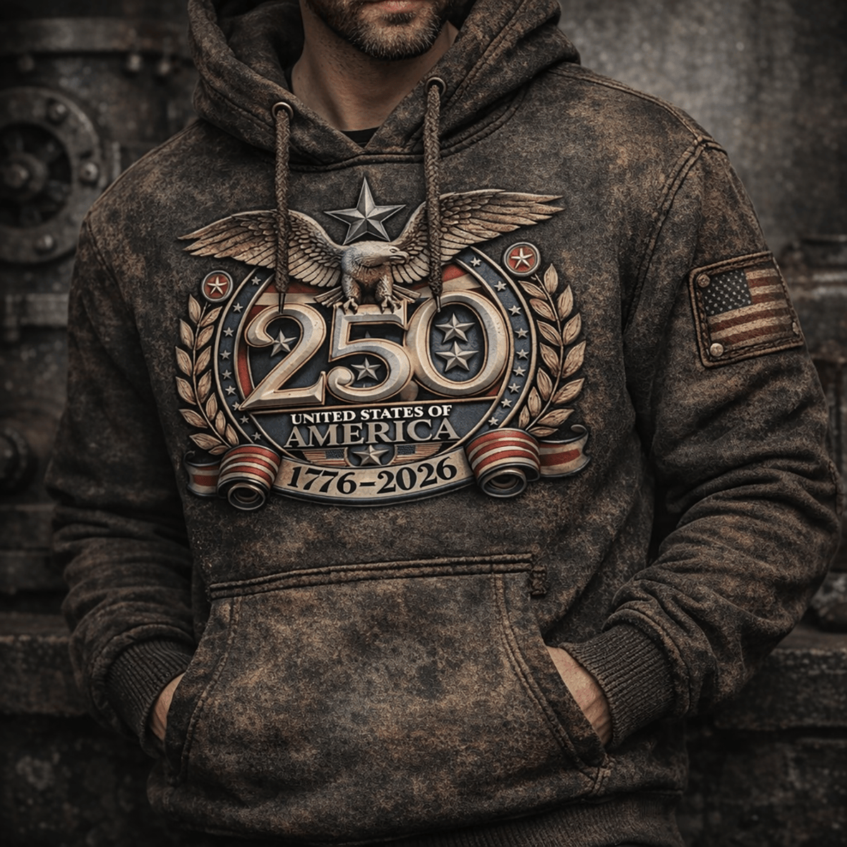 250 Years United States of America 1776-2026 Printed Hoodie, Patriotic Eagle Graphic Print, USA Anniversary Gift