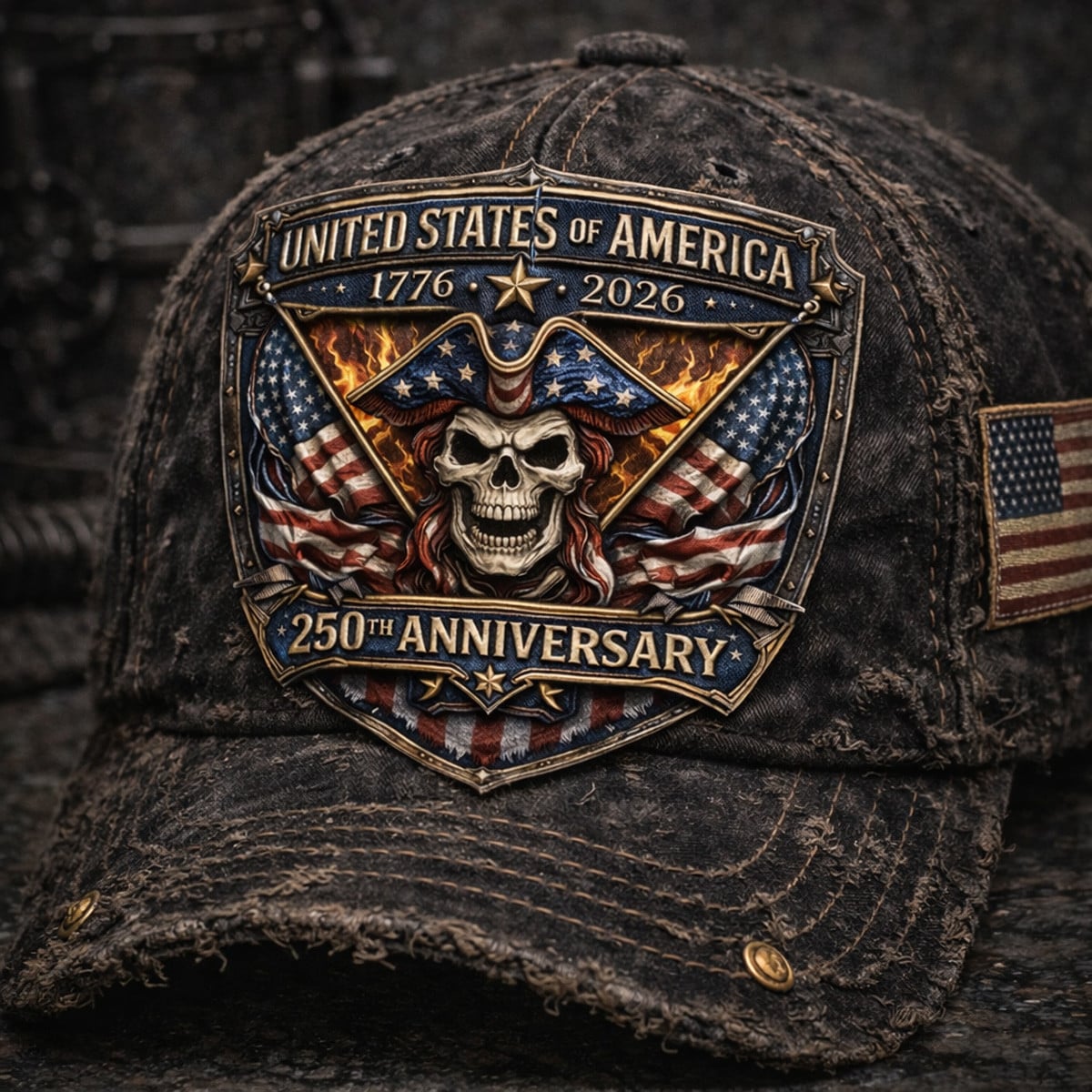 USA 250th Anniversary 1776-2026 Printed Trucker Cap, Patriotic Skull American Flag Graphic Print Hat, Independence Day Gift