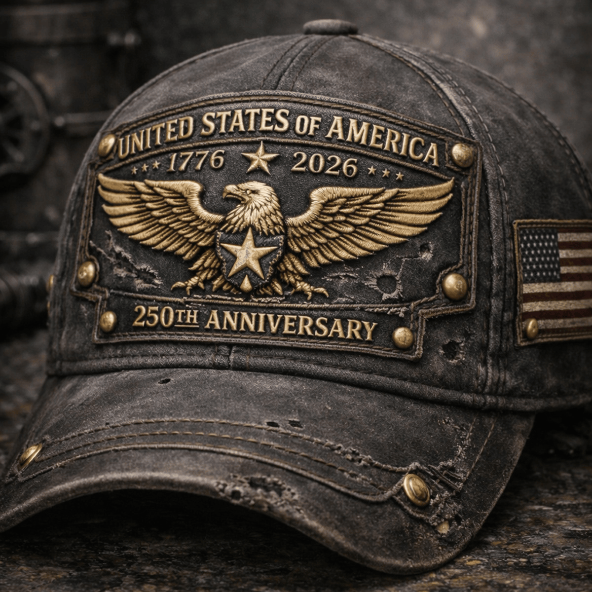 United States of America 250th Anniversary Printed Vintage Cap 1776-2026 Patriotic Eagle Patch Print USA Independence Day Gift for Men Dad Veteran