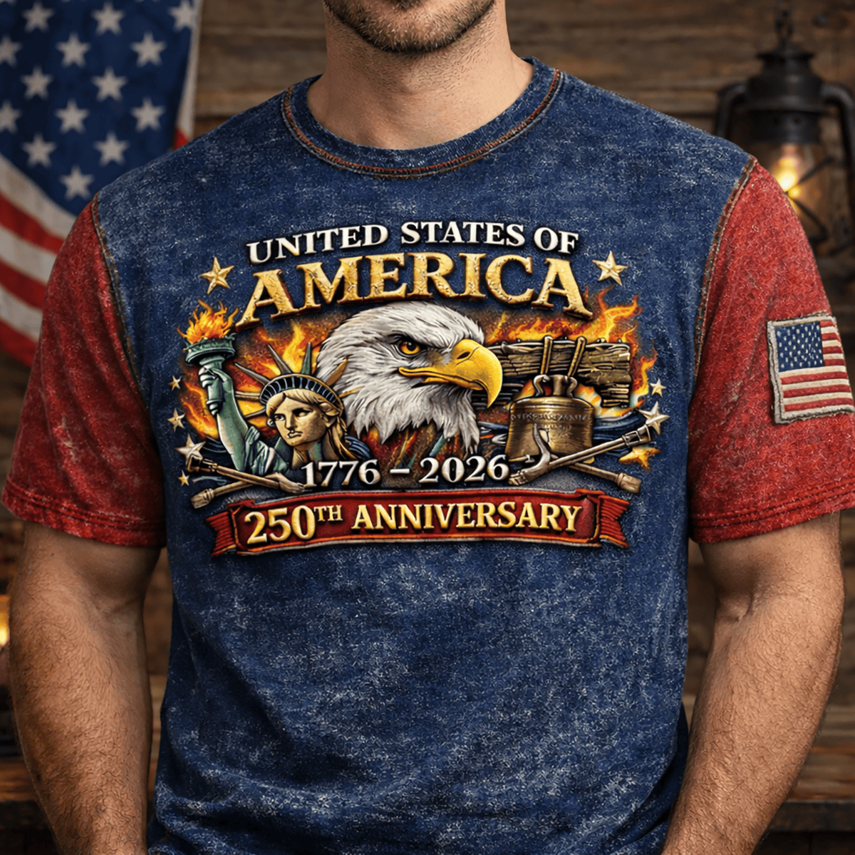 USA 250th Anniversary 1776–2026 Printed T Shirt, Patriotic Eagle Statue of Liberty Tee, Independence Day 4th of July Gift
