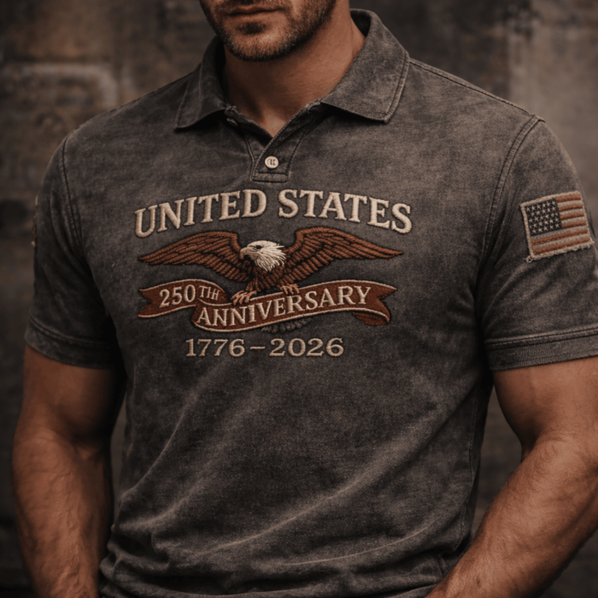 United States 250th Anniversary 1776–2026 Printed Polo Shirt, Patriotic Eagle Collared Tee, Vintage America Gift