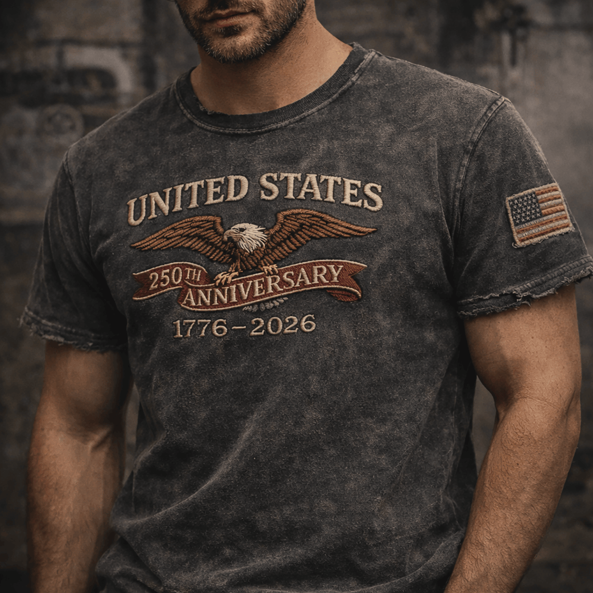 United States 250th Anniversary 1776–2026 Printed T Shirt, Patriotic Eagle Graphic Tee, Vintage USA Gift For Men