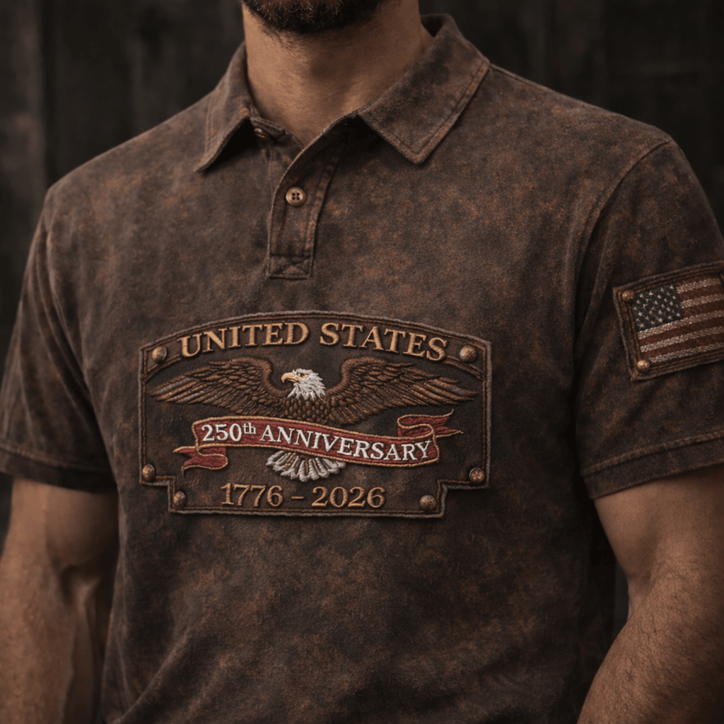 United States 250th Anniversary 1776-2026 Printed Polo Shirt, Vintage Eagle Patriotic USA Shirt, 250 Years Gift
